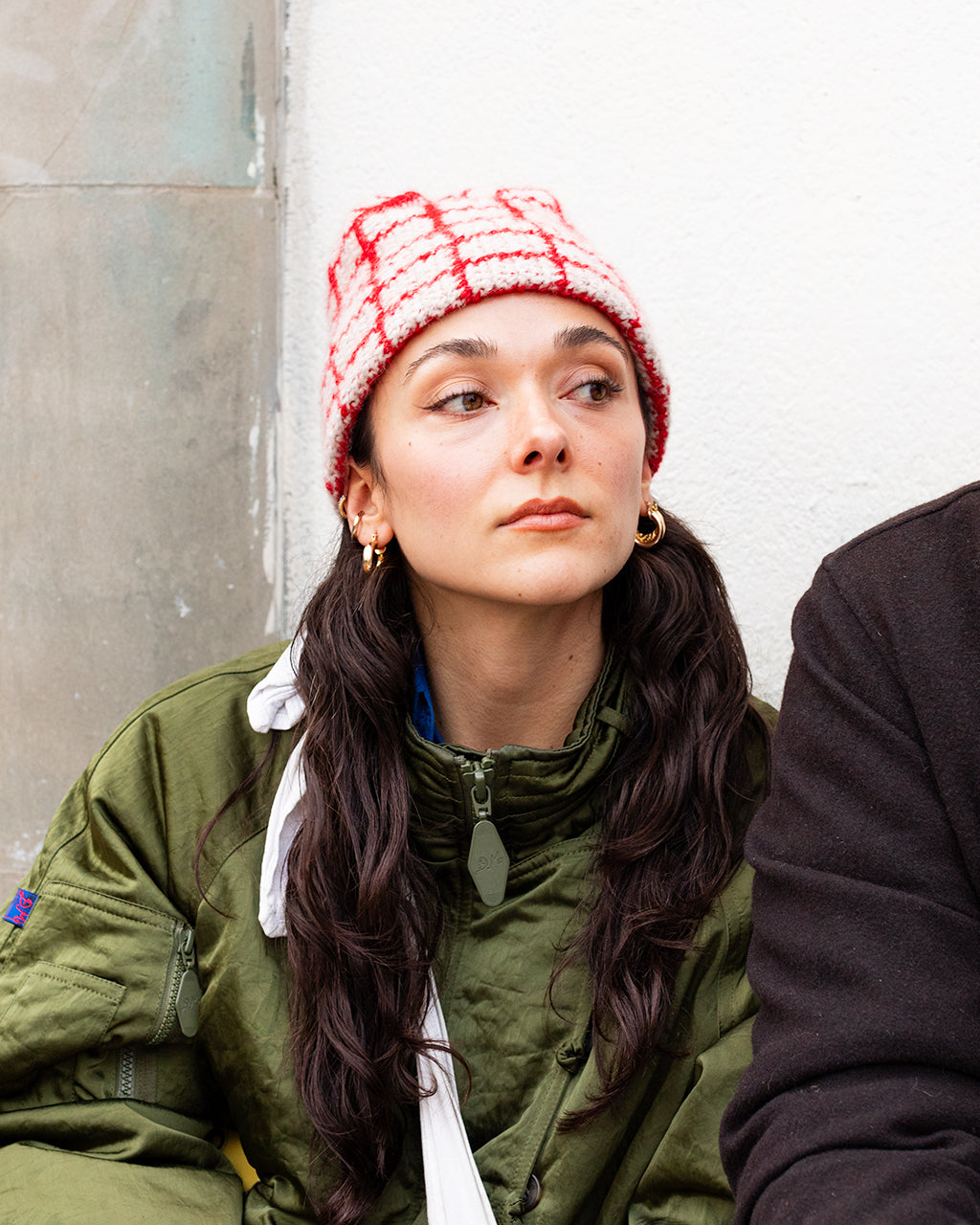 RED GRID BEANIE.