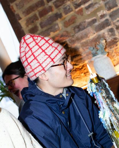 RED GRID BEANIE.